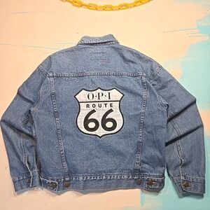 VTG Route 66 Patch 80s Jacket M Denim Jacket Blue Boxy USA‎ Custom Memorial Tag
